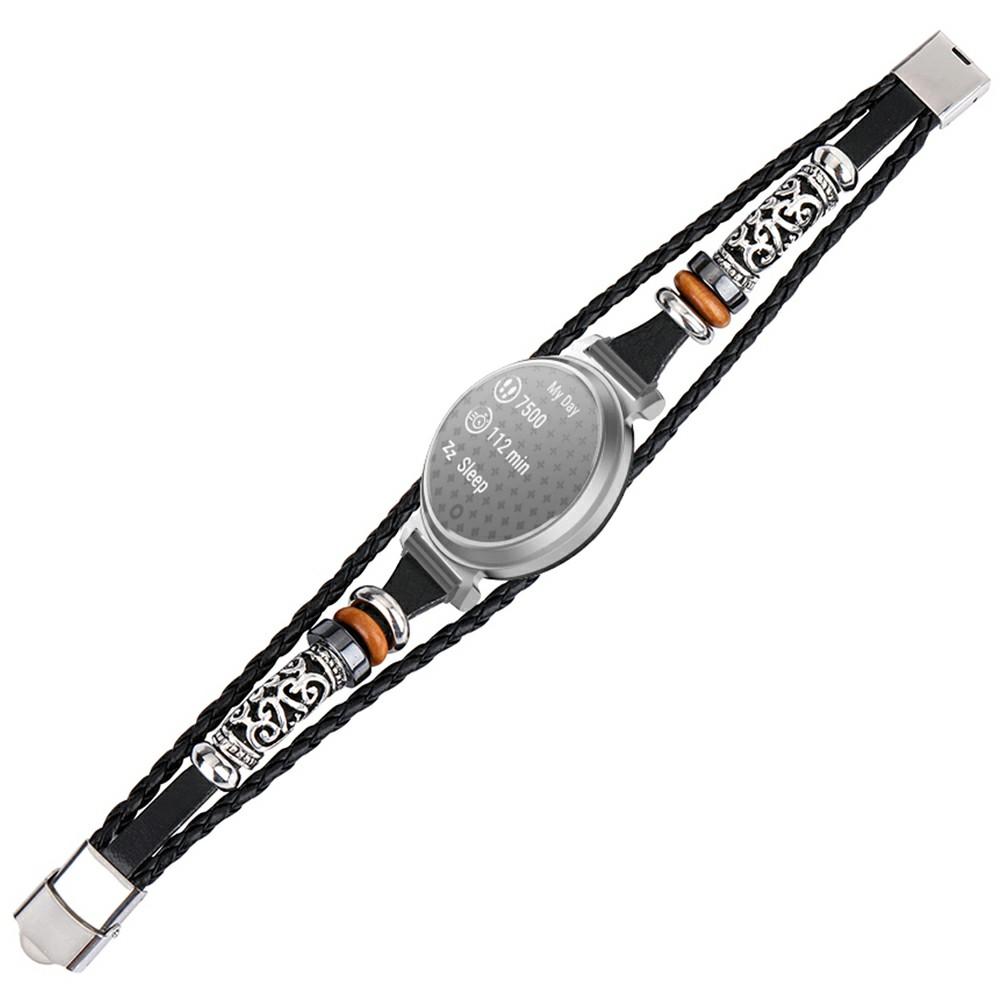 

For Garmin Lily 2 Ethnic Band Bracelet Leather+Metal Wrist Strap Brown