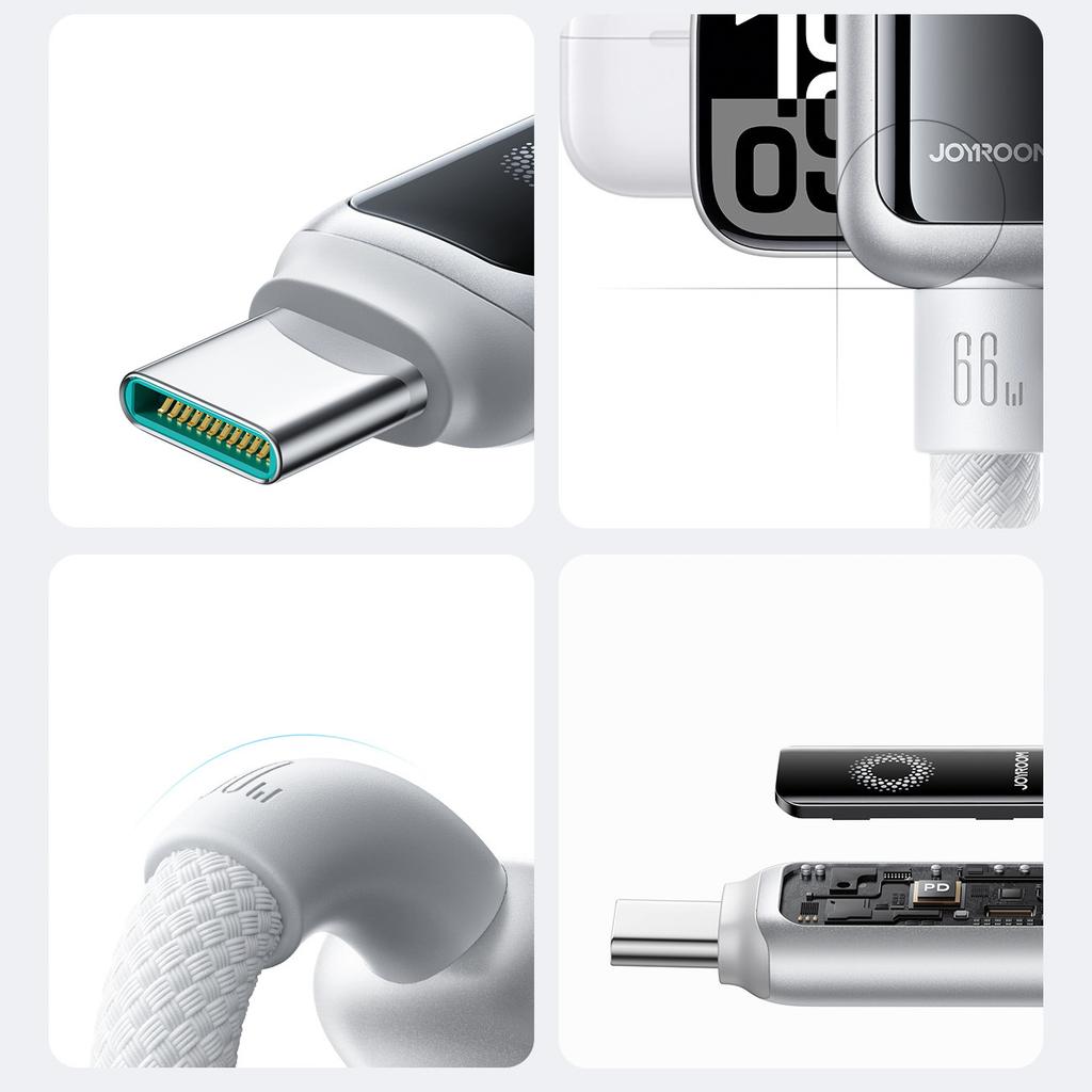 Kabel Przewód W Oplocie USB-A - USB-C 66W 1.2m - Biały
