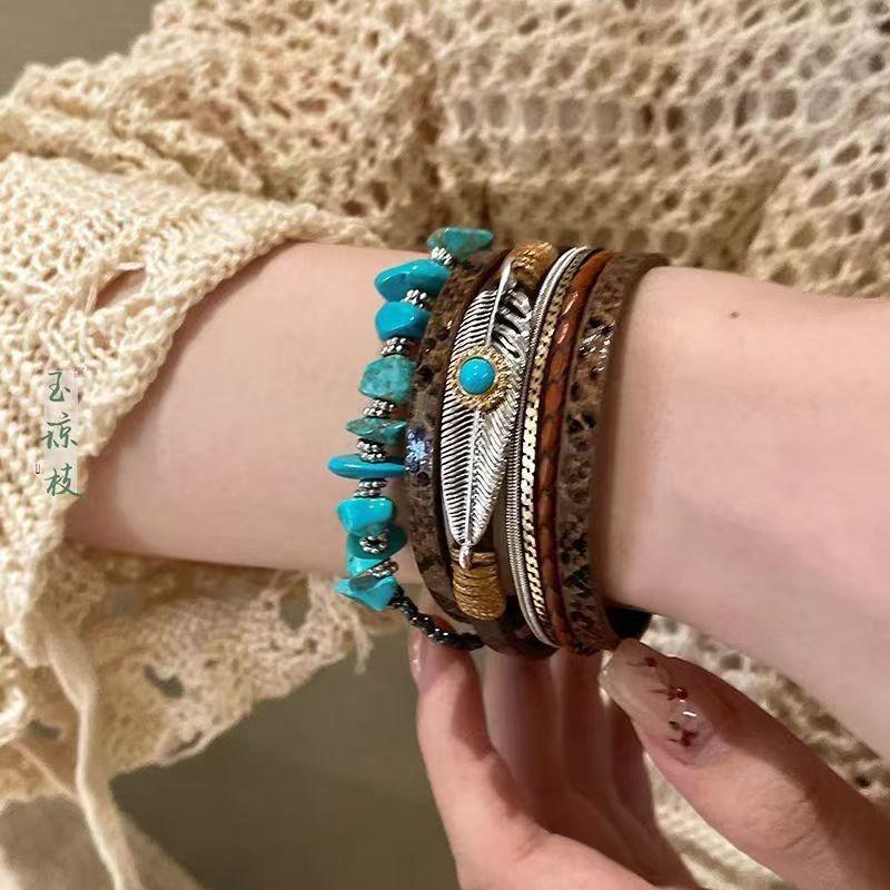 Bohemian Exotic Style Beaded Bracelet Retro Ethnic Style Cowhide Woven Bracelet Niche Design Personalized Jewelry