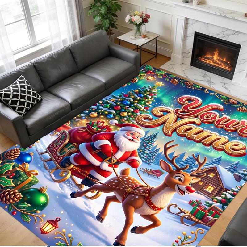 Christmas Custom Name Printed Square Area Rug Soft Non Slip Floor Carpet For Bedroom Holiday Gift