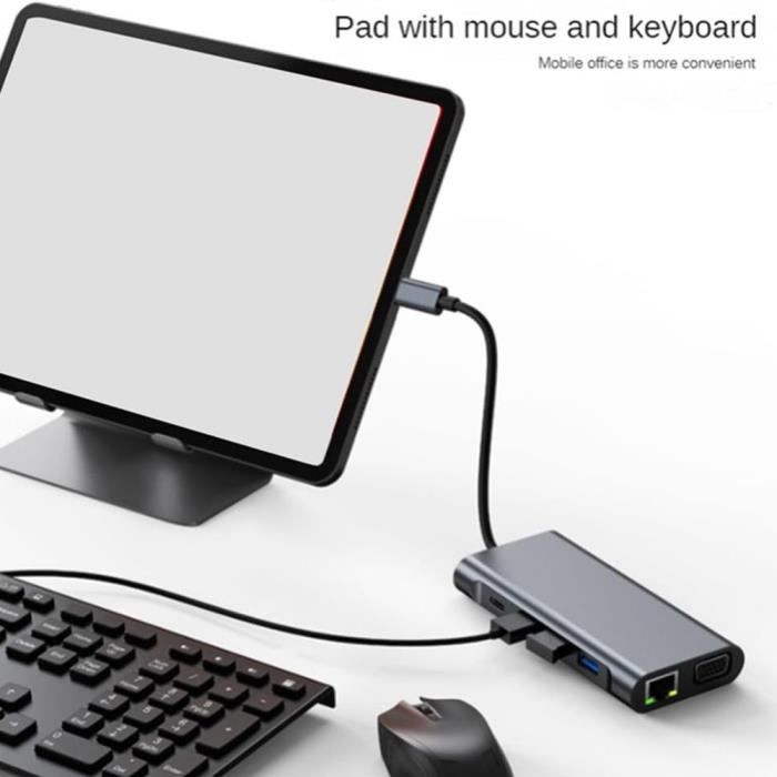 USB-C To HDMI 4K and VGA Adapter with USB 3.0 Port, PD 100W, Ethernet, SD-TF Card Reader, 11-in-1 Hub for MacBook Air-Pro