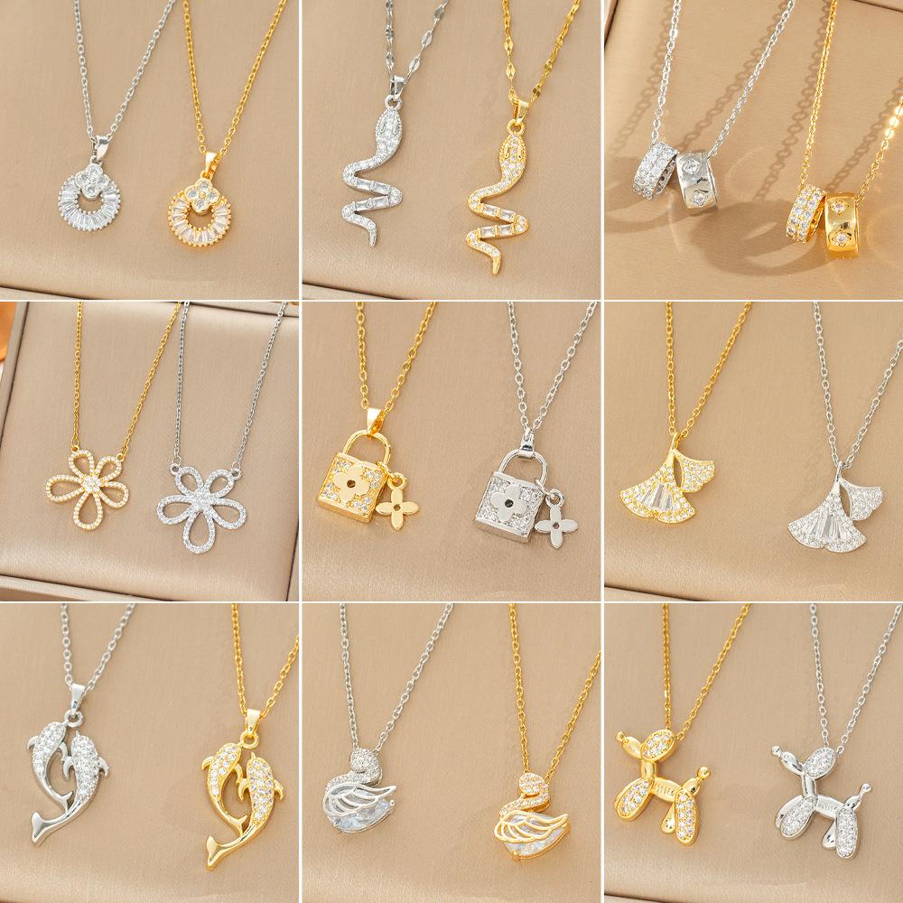 Japan and South Korea Simple Popular Wind Titanium Steel Necklace Female Niche Exquisite Internet Celebrity Zircon Clavicle Chain High-end Jewelry