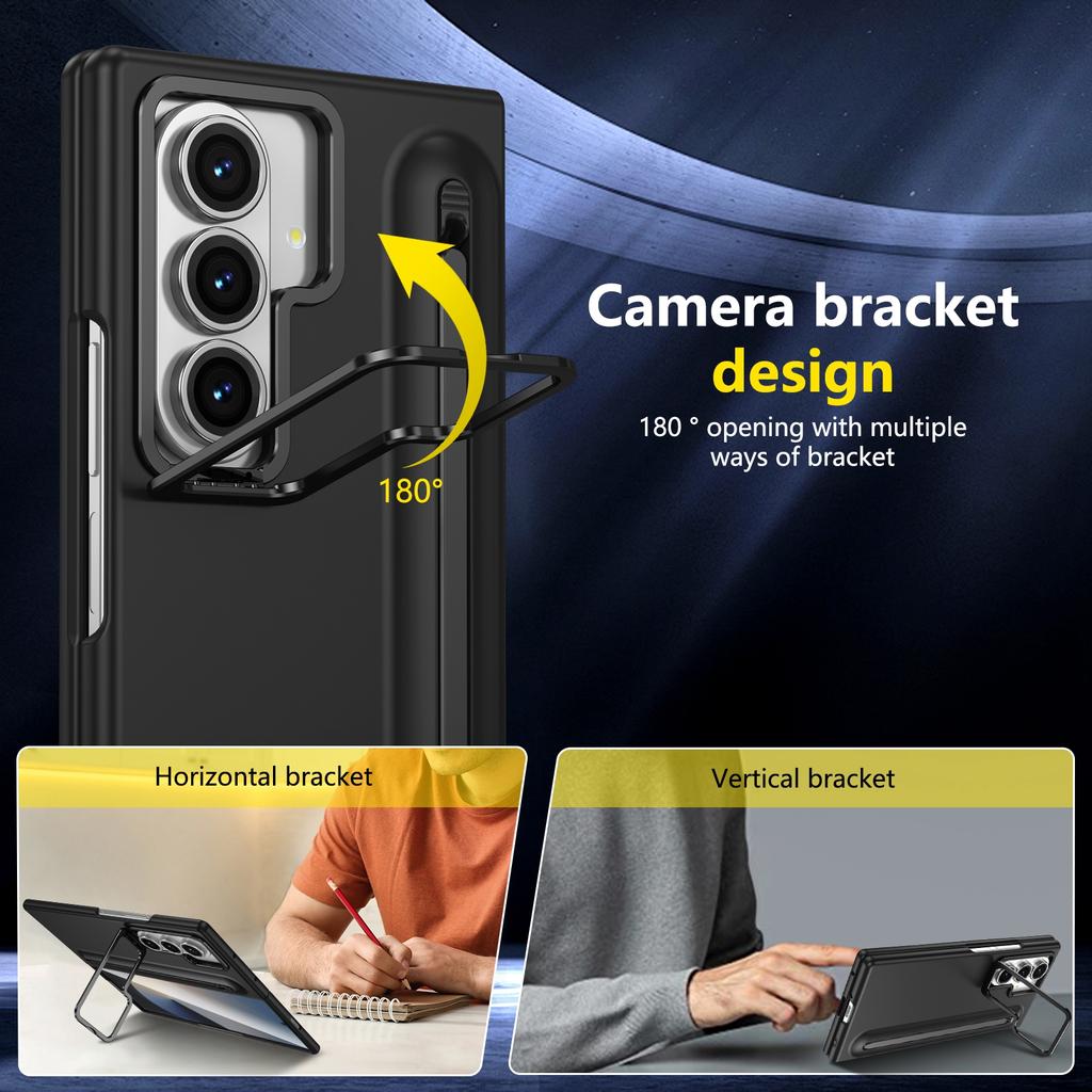 Lens Stand Phone Case For Samsung Galaxy Z Fold 7 6 5 Fold7 Z Fold6 Cover With S Pen Slot Stylus Tempered Glass Screen Protector