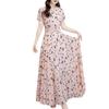 Kvinners Sommer Chiffon Flytende Maxi Kjole Casual A-linje Kort Erm Crew Neck Lang Kjole Blomstret Boho Strand Sommerkjole