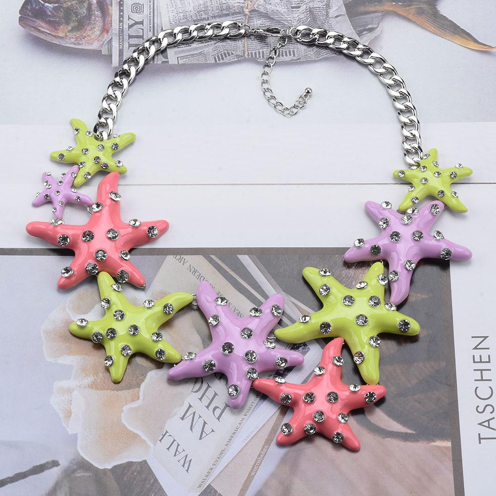 Summer Starfish Necklace Necklace Jewelry Women'S Color Matching Alloy Drip Oil Diamond Ocean Style Accessories
