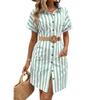 Women's Striped Shirt Dress Short Sleeve Button Front Casual Loose Fit Dress With Pockets