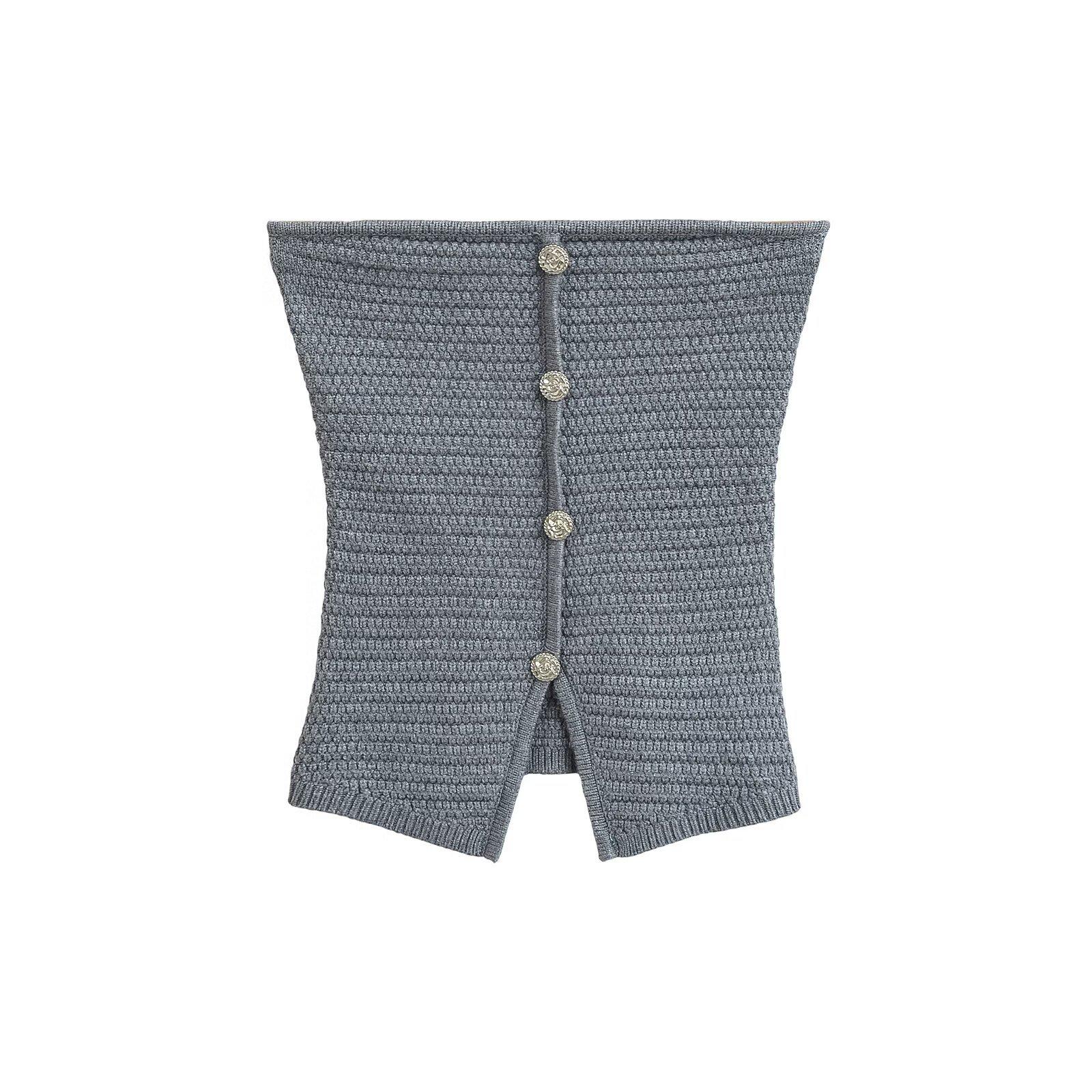 Trendy Women s Strapless Knit Bustier Crop Top M серый