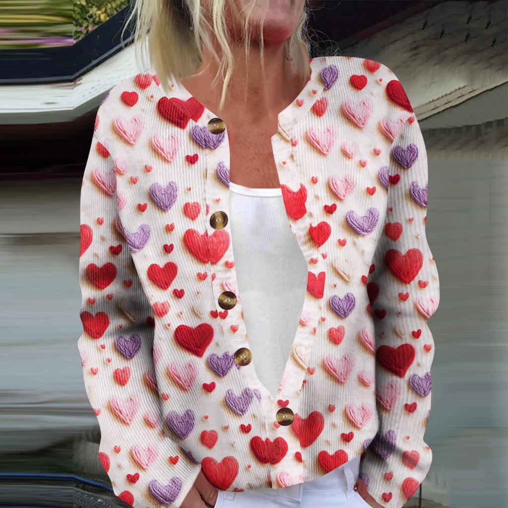 Ladies' Fashionable Long Sleeved Valentine's Day Printed Jacket Cardigan