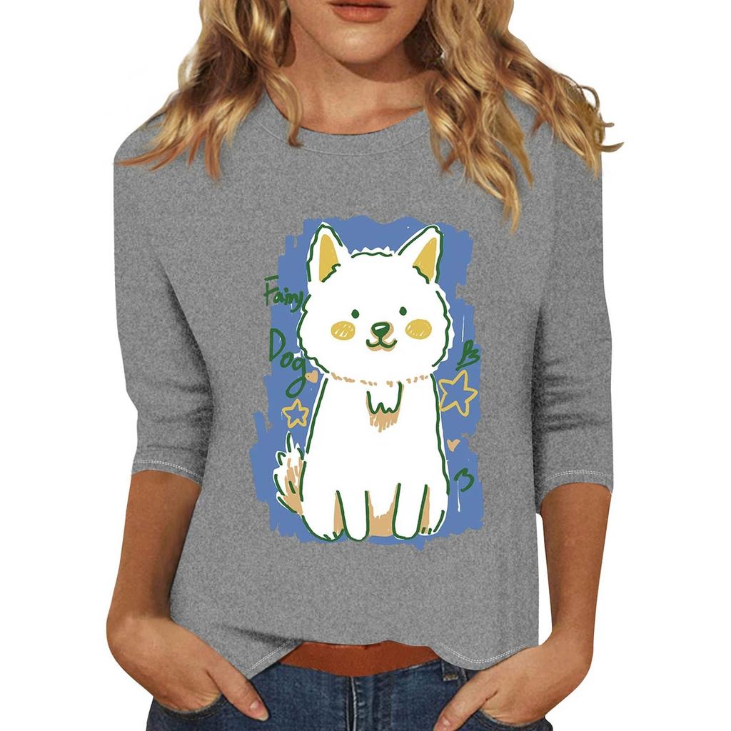 Pullover da donna con colletto stampato, manica a tre quarti, casual e alla moda