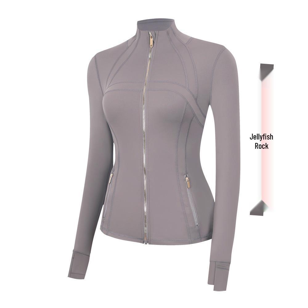 Lulu Women's Slim Fit Stand Collar Yoga Jacket with Gold Zipper – Long Sleeve Sports Fitness Outerwear