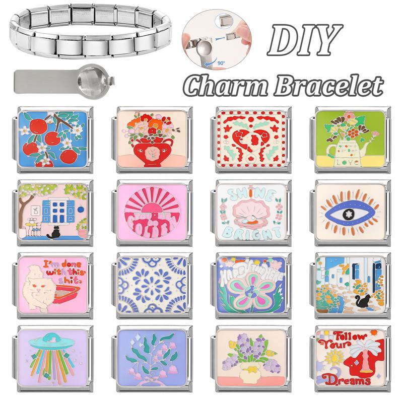 New Creative Design Eyes Colorful Flowers Cat Dog Ball Italian Charm Links Fit 9MM Bracelet Stainless Steel DIY Making Jewelry