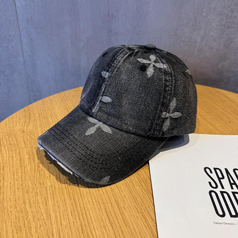 Retro Denim Washed Baseball Cap With Cross Print Design For Daily Casual Wear