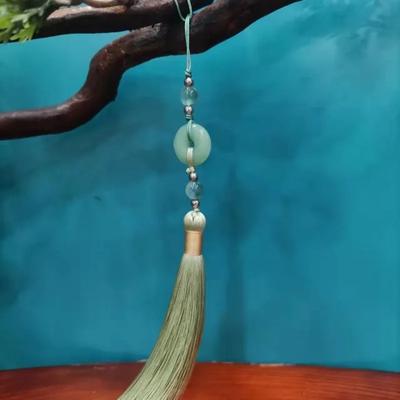 Hermosos anillos de jade con borlas de hilo de poliéster verde claro, accesorios de artesanía para bricolaje, colgante para teléfono móvil.
