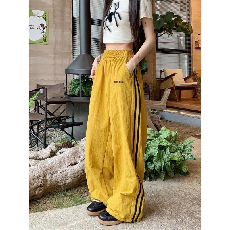 

Контрастного цвета быстросохнущие спортивные штаны дофаминовые повседневные полосатые свободные повседневные брюки уличный стиль ретро дышащие напольные брюки XL size 125-70 kg жёлтый