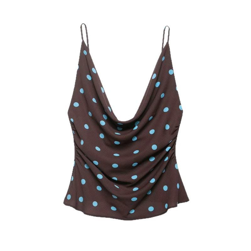 Retro Blue Polka Dot Spaghetti Strap Tank Top for Women - Summer 2026 Collection