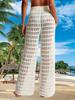 Womens Crochet Mesh Cover Up Pants High Waist Wide Leg Beach Trousers