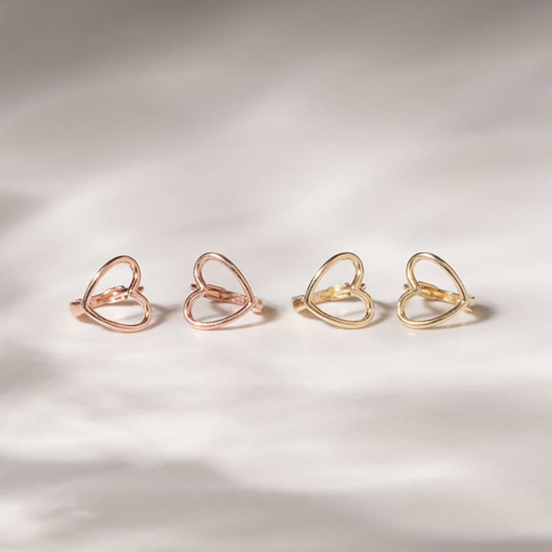 JEWNEL 14K Round Heart Ring One-Touch Earrings