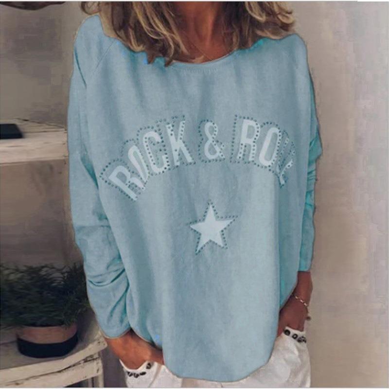 Damen Neuer Herbst- und Winterdruck Diamanten Rundhals Langarmpullover