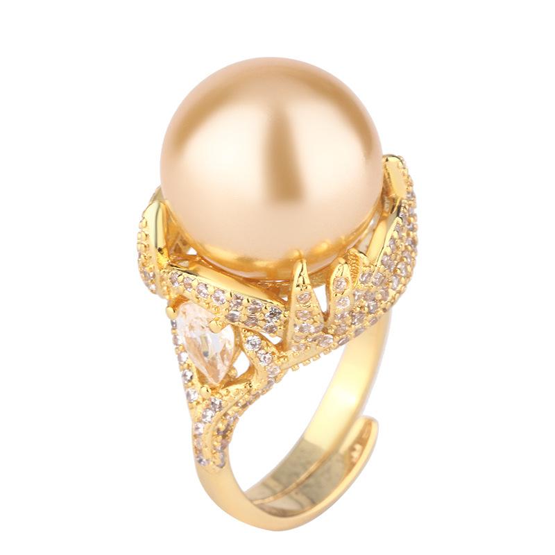 Jewelry Copper Platinum Plated Pearl Premium Vintage Ring Women 14Mm