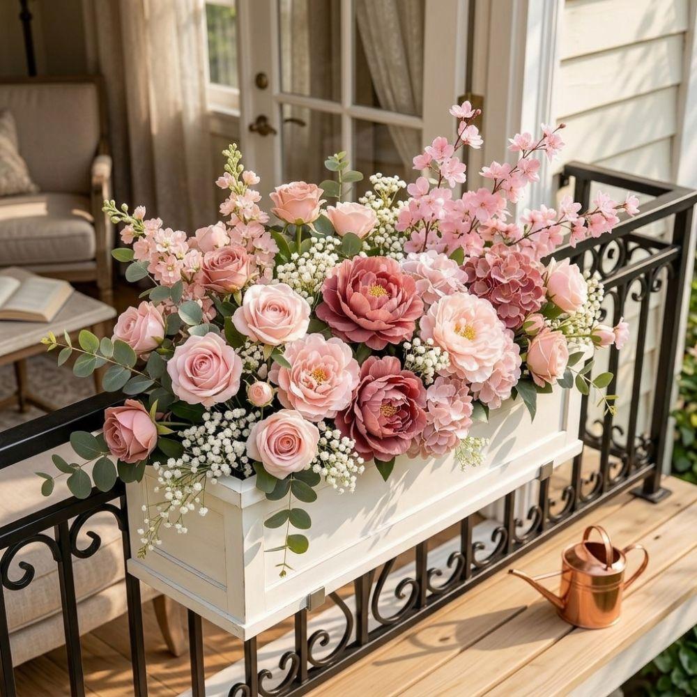 15Pcs Realistic Peony Baby Breath Artificial Flowers Lifelike Real Touch Peony Bouquet with Baby Breath Handmade No Wilting
