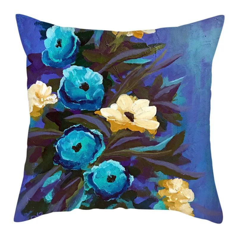 Purple Flower Lavender Polyester Cushion Cover Throw Pillowcase For Sofa Car Chair Living Room Decorative Pillow Cover 45X45Cm