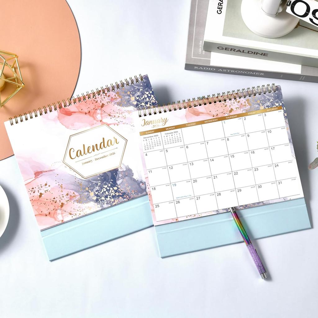 2026 Desk Calendar - 12 Months Desk Calendar 2026, January - December, 9.8'' x 8.3'', Standing Flip Desktop Calendars with 4 More Months Reference