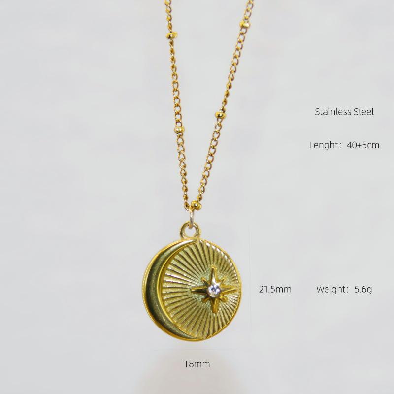 Collana a Pendente in Acciaio Inossidabile e Oro 18K con Charms a Cuore, Stella e Croce con Diamanti