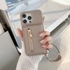 For iPhone 15 Pro Case Card Slots Kickstand PU Leather Back Cover with Zipper Pocket,Wrist Strap