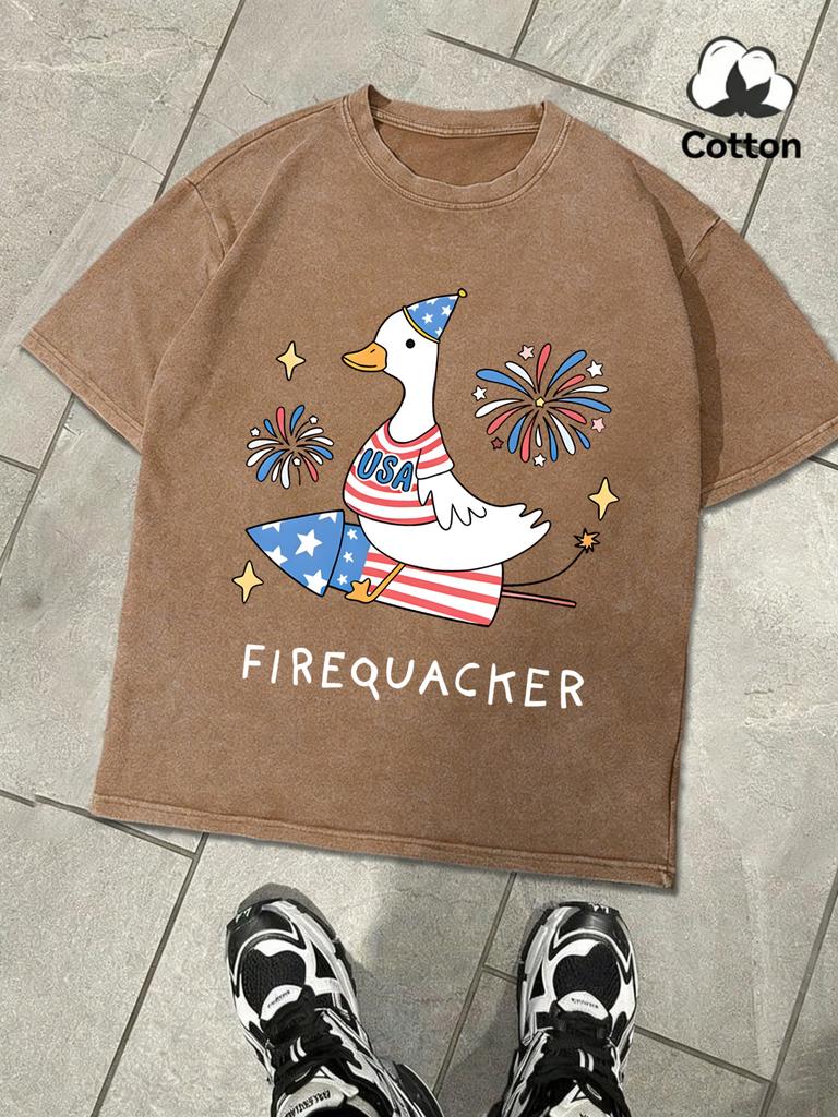 UsaS Big Goose On A Rocket Retro Man TShirt Summer Loose Breathable Cotton Top Soft Fashion Washed Clothing Mens ONeck Tee