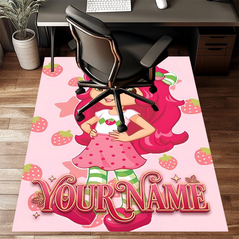 Princess Strawberry Design Area Rug Personalized Name- Non-Slip, Soft & Cozy Floor Mat for Living Room, Office - Indoor/Outdoor Carpet