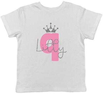 Personalised Pink - 9 Year Old Glitter Effect Childrens Kids T-Shirt Boys Girls