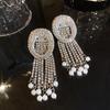 European and American Silver Needle Diamond-encrusted Round Fringed Stud Earrings French Light Luxury Earrings Niche Design Earrings