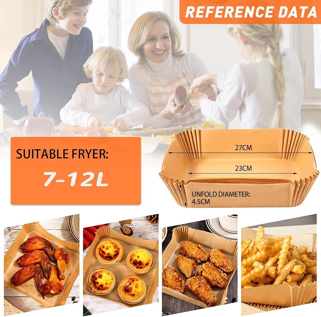 Air Fryer Backpapier 25/50/100/150 Stück für 4,5-8L/7-12L Körbe 16/20/23cm XXL Quadratische Air Fryer Zubehör für Ninja, Cosori,
