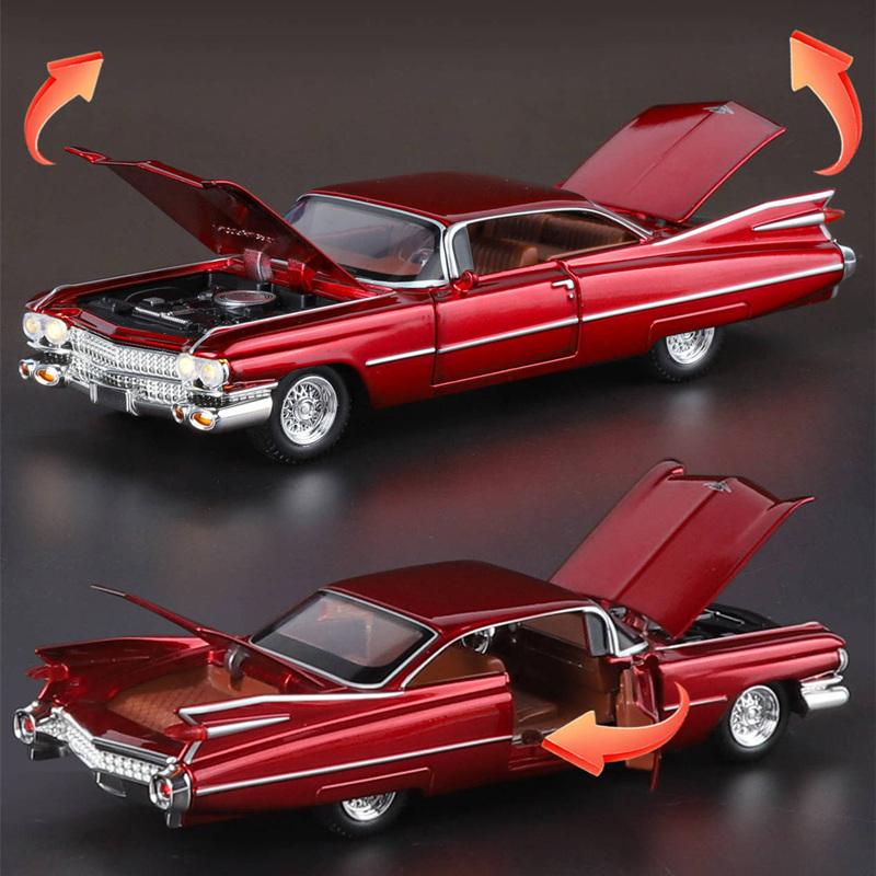 1/32 Eldorado Biarritz Série 62 Voiture de Sport en Alliage Modèle Moulé sous Pression Métal Véhicules Classiques Rétro Modèle de Voiture Son Lumière Jouet pour Enfants Cadeau