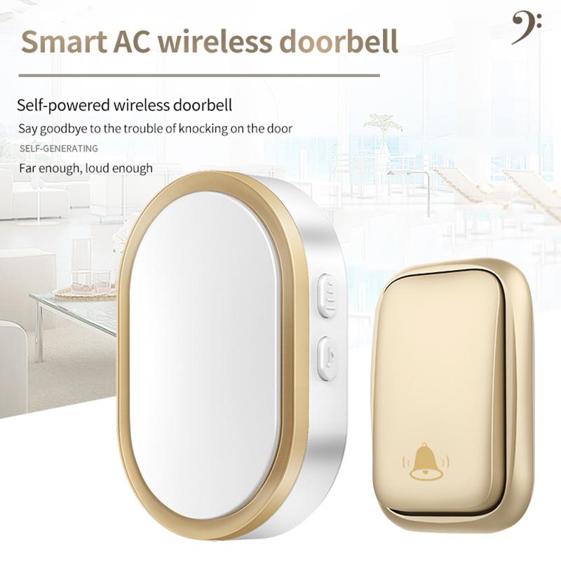 

CACAZI FA99 Wireless Self-generating Press Doorbell Home Remote Door Bell,1 Receiver and 1 Transmitter EU Plug/Gold