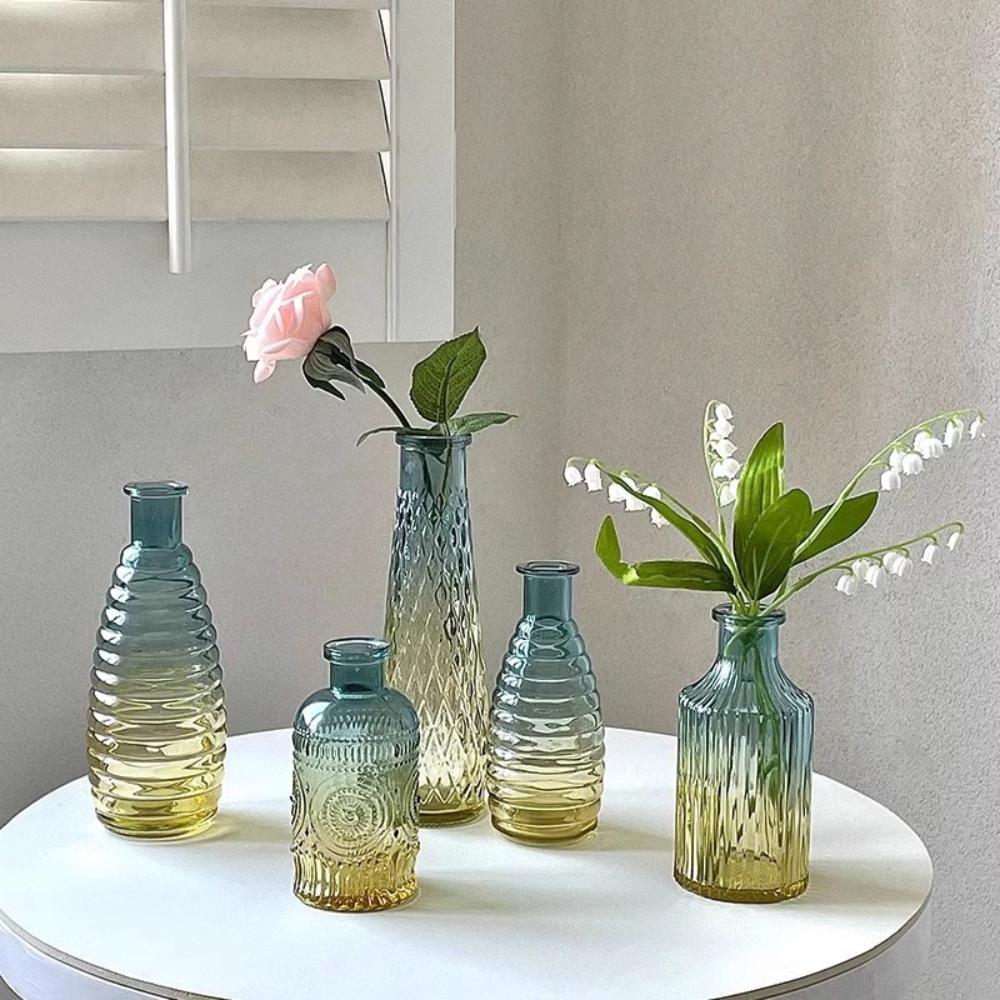 6Pcs Transparent Colored Glass Vase Hydroponic Plant Flower Bottle Nordic Style Living Room Home Office Desktop Decoration