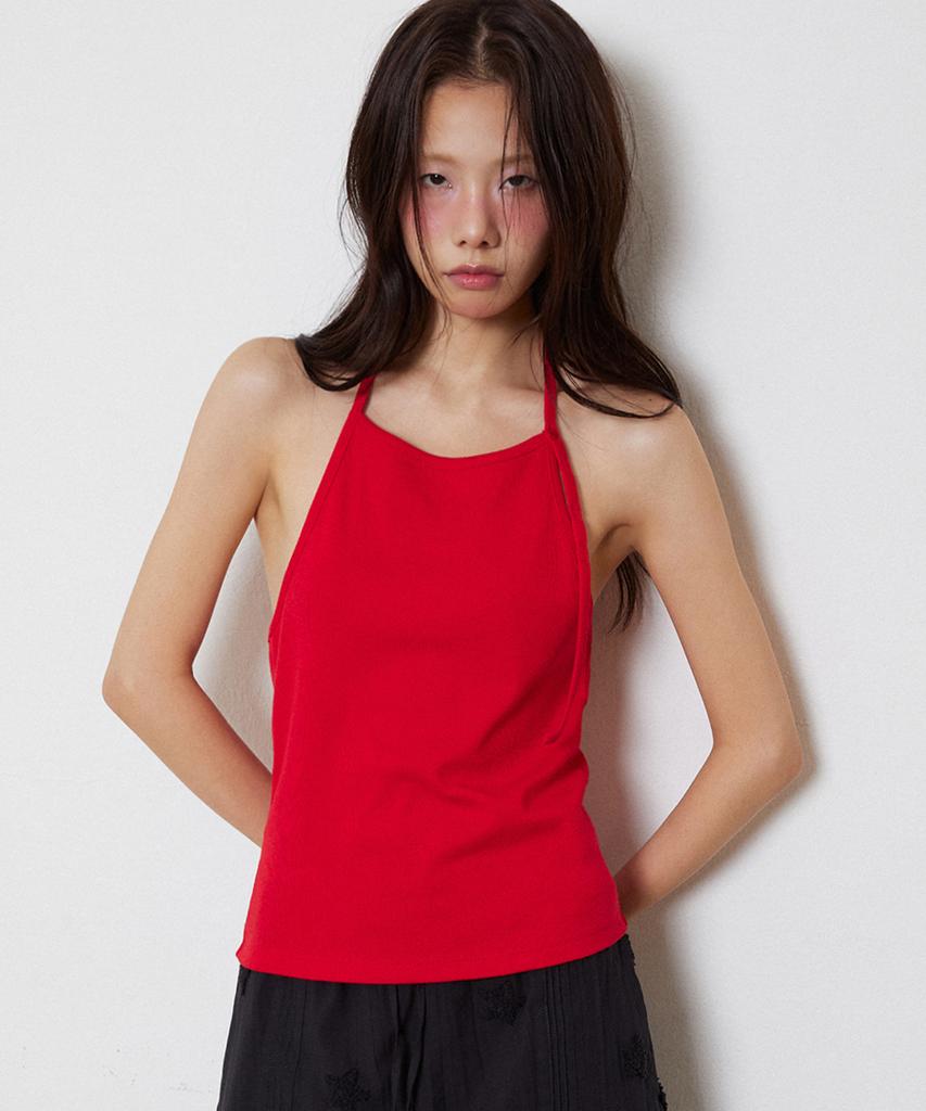 Lense Button Halter Lay-Up Sleeveless Red