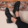 Black Sequins Women's Loafers Slip-on Mid-heel Pumps Fashion Casual Mary Janes Autumn Versatile Ladies Shoes Zapatos De Mujer