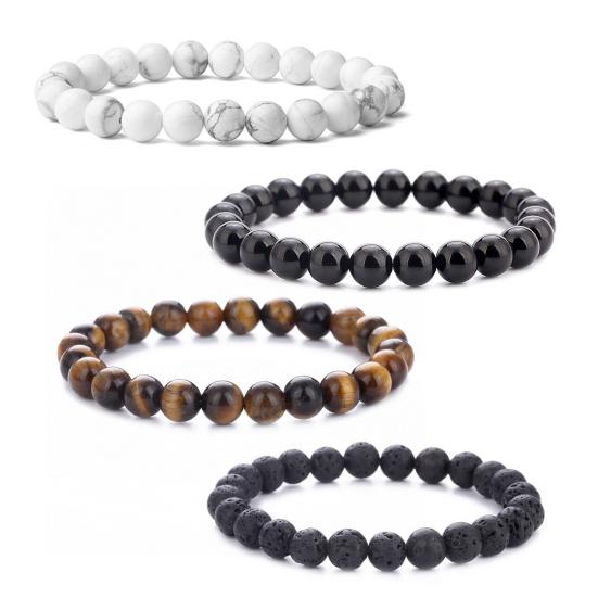 4Pcs/Set Couple Bracelet Assorted 8mm Round Beads Natural Stones Elastic Stress Relief Men Women Tiger Eye Bracelet Fashion Jewelry
