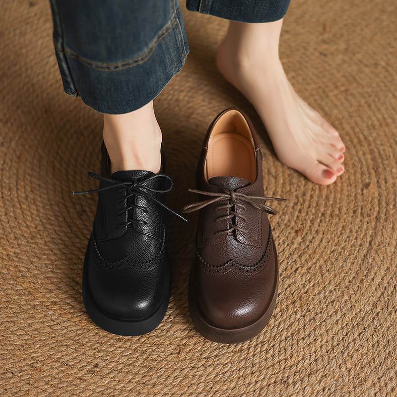 Krazing Pot Sheepskin Autumn Winter Shoes Chunky Heels Size 43 Size 42 Round Toe Lace Up Deep Mouth Pumps