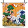 Shower Curtain: Traditional Japanese Scene with Cranes, Cherry Blossoms, and Ocean Waves for an Oriental and Harmonious Bathroom