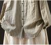 2026 Spring Women's Long Sleeve Retro Vertical Striped Cotton Gauze Shirt