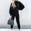 2021 Winter Women's High Neck Casual Loose Solid Hoodie & Trousers Two-Piece Set