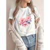 European Size Plus Size, Plus Size Women's Blushing Peonies Floral Print  Casual Short Sleeve Round Neck T-Shirt