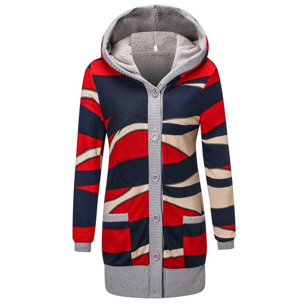 Dámský módní fleecový kabát s kapsami, na knoflíky, s dlouhým rukávem, s kapucí, volný