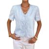 Summer New Women's French Lace Trim V-neck Short Sleeve Embroidered Chiffon Cutout Blouse Top