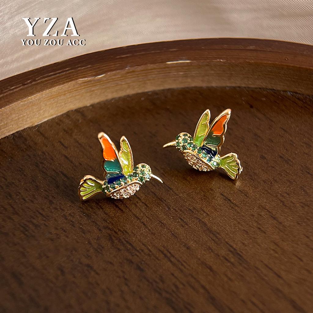 Bunte Emaillierte Zirkon Kolibri Ohrringe - Luxuriöser Nischenschmuck im vielseitigen Ins-Stil