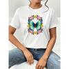 Women's Casual Short-sleeve Crewneck T-shirt with Floral and Butterfly Print - The Perfect Choice for Spring and Summer