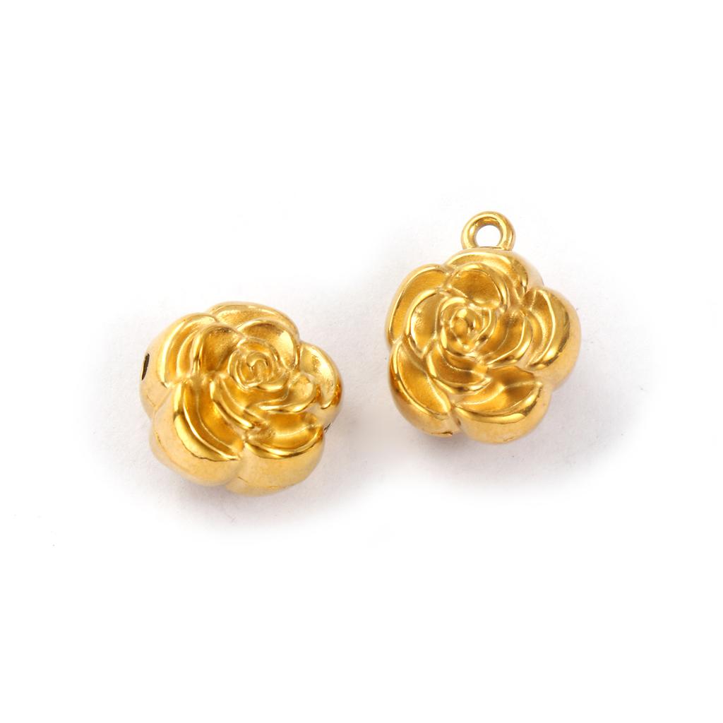 2 PCs 304 Stainless Steel Charms 18K Gold Plated Flower Double Sided Pendants For DIY Necklace Earrings Bracelet Jewelry Making