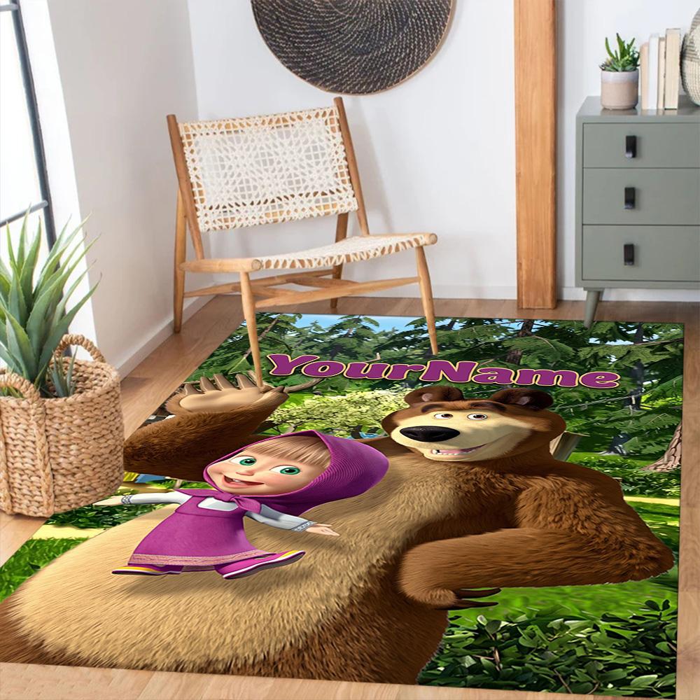 Masha Bear Customizable Name Floor Rug Office Rug Perfect for Decorate Room Balcony Bedrooms Game Room Anti-slip Rug Decorate Offices